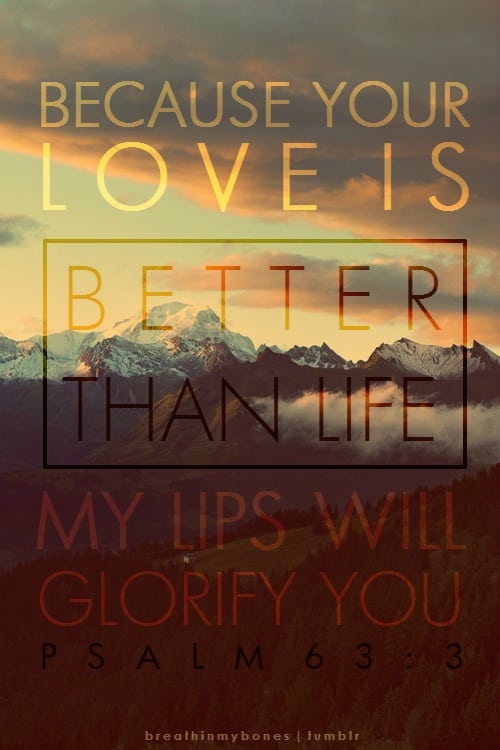 Psalm 63:3 - Because Your love is better than life, my lips will glorify You!