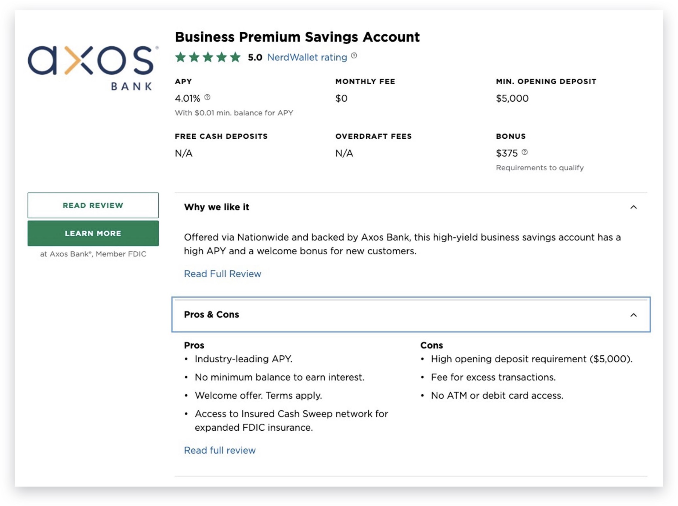 AXOS Business Premium Savings Account