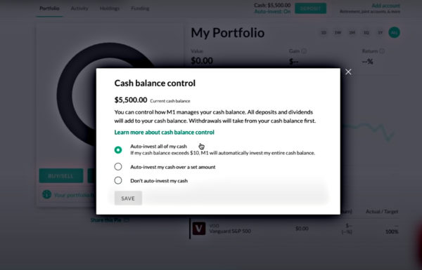 M1 Finance Cash Balance Control