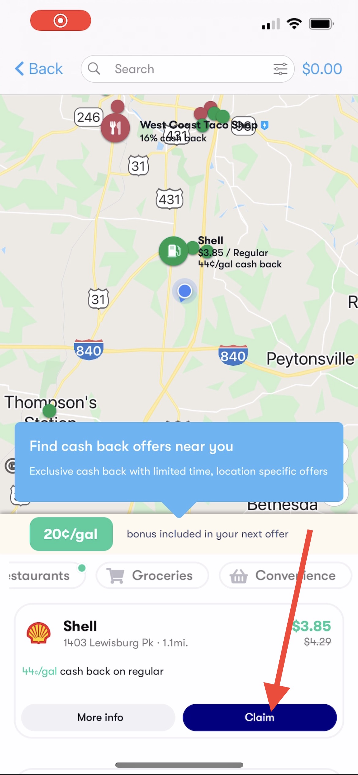 Finding a gas station with the GetUpside app