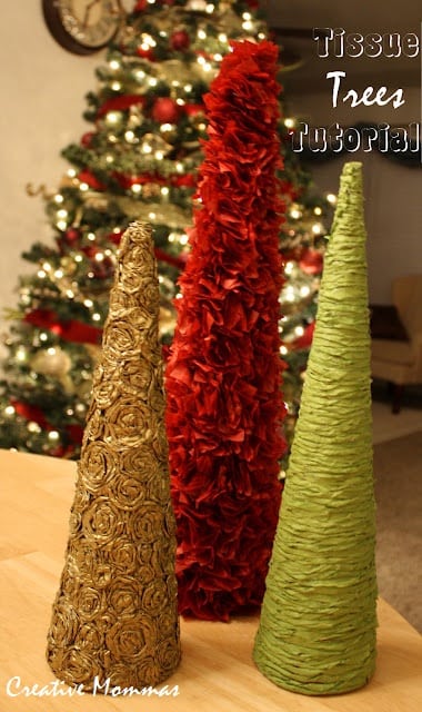 diy christmas trees with tissue paper