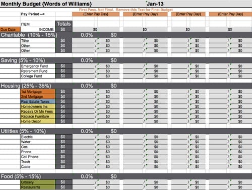 10 Free Household Budget Spreadsheets 5 Words of Williams Budgeting Sheet-1