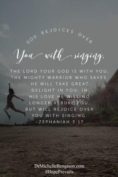 The Lord your God in your midst, The Mighty One, will save; He will rejoice over you with gladness, He will quiet you with His love, He will rejoice over you with singing.