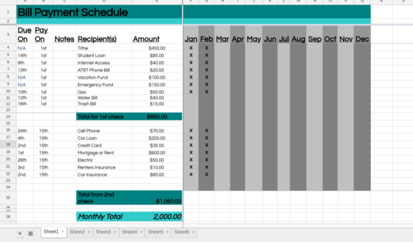 bill payment schedule