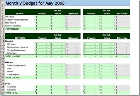 best household budget excel