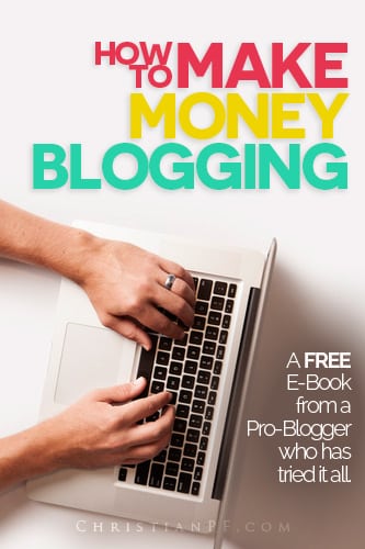 8000-word Free ebook about how to make money blogging written by professional blogger Bob Lotich of ChristianPF.com. He has been blogging full-time since 2008 and shares his strategy for growing his audience and earning more blogging in his book found here - 