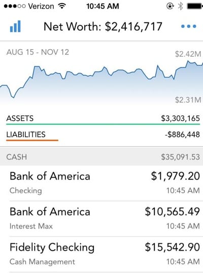 Figuring out net worth with personal capital iphone app